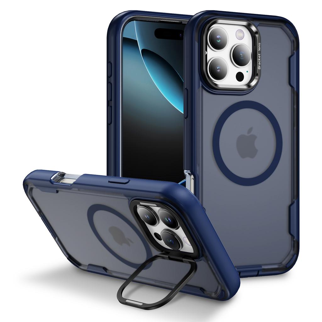 For iPhone 16 Pro Case Compatible with MagSafe Lens Frame Kickstand TPU+PC Shockproof Phone Cover
