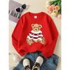 Kids Unisex Crewneck Sweatshirt, Cute Fuzzy Teddy Bear Wearing Snowflake Striped Sweater Print Soft Fleece Pullover For Kids Over 4 Years Old