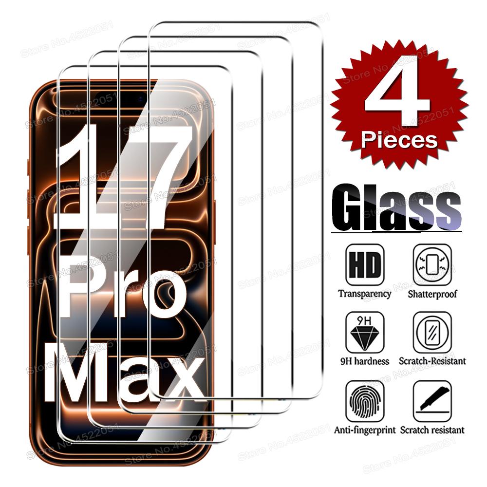 4 Pçs Protetor De Tela De Vidro Temperado Para Iphone 17 16 15 14 13 12 11 Pro Max Plus Mini Xs Xr Ar 16e Película Protetora De Vidro Transparente