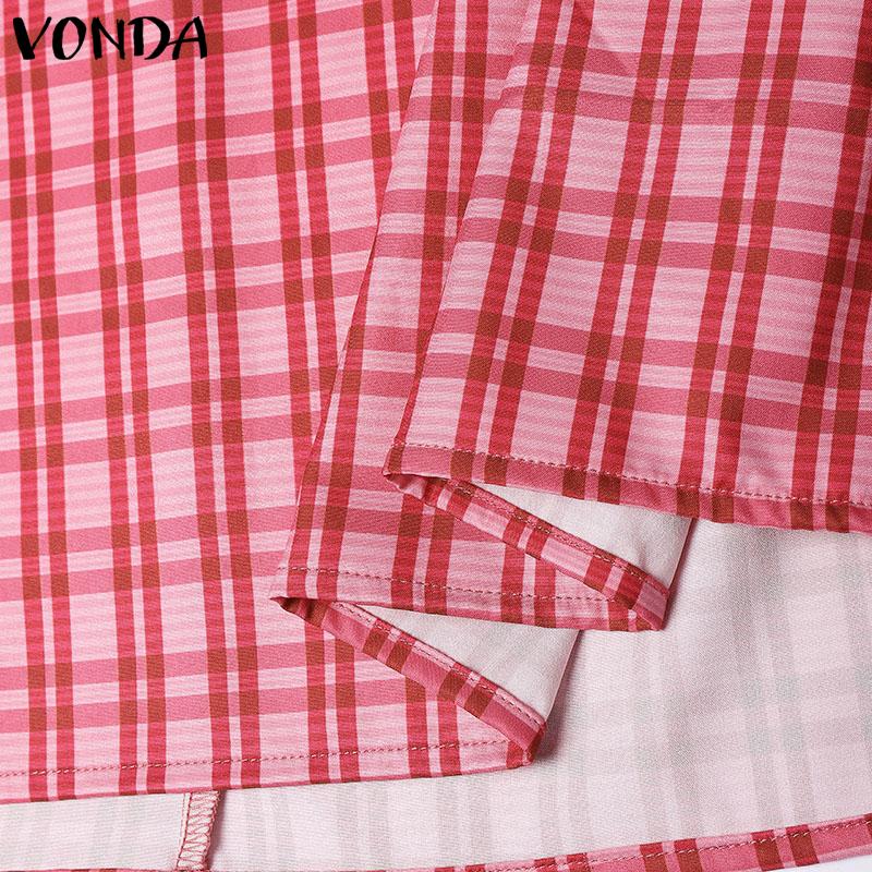 VONDA Women's Sleeveless Sling Plaid Casual Loose Pleated Tank Dress