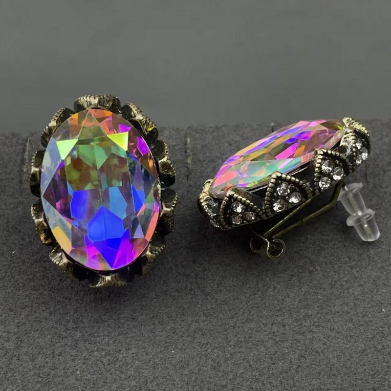 Vintage Rhinestone Crystal Glass Earrings Art Studded Jewelry