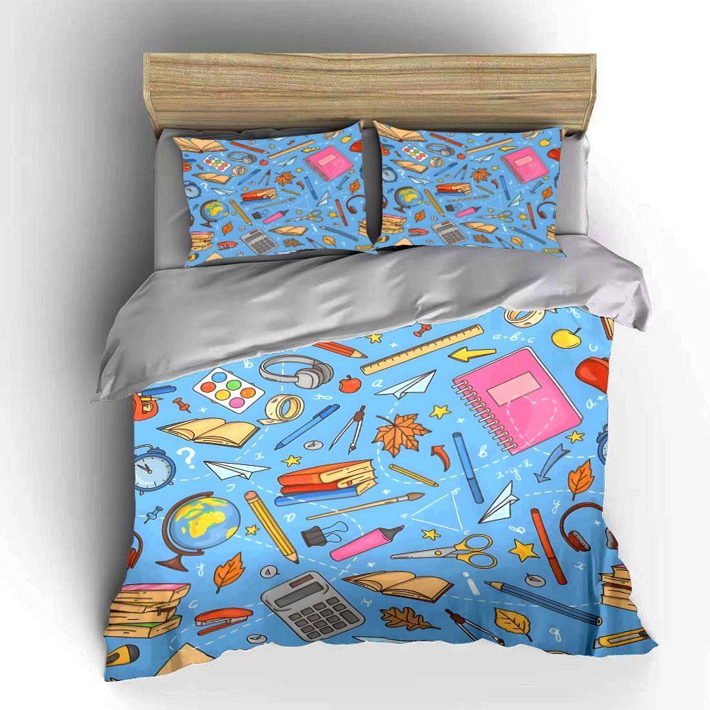 School Supplies Set For Learning Soft Comfortable Duvet Cover Bedding Set Included 1*Duvet Cover & 2*Pillowcases, Gift