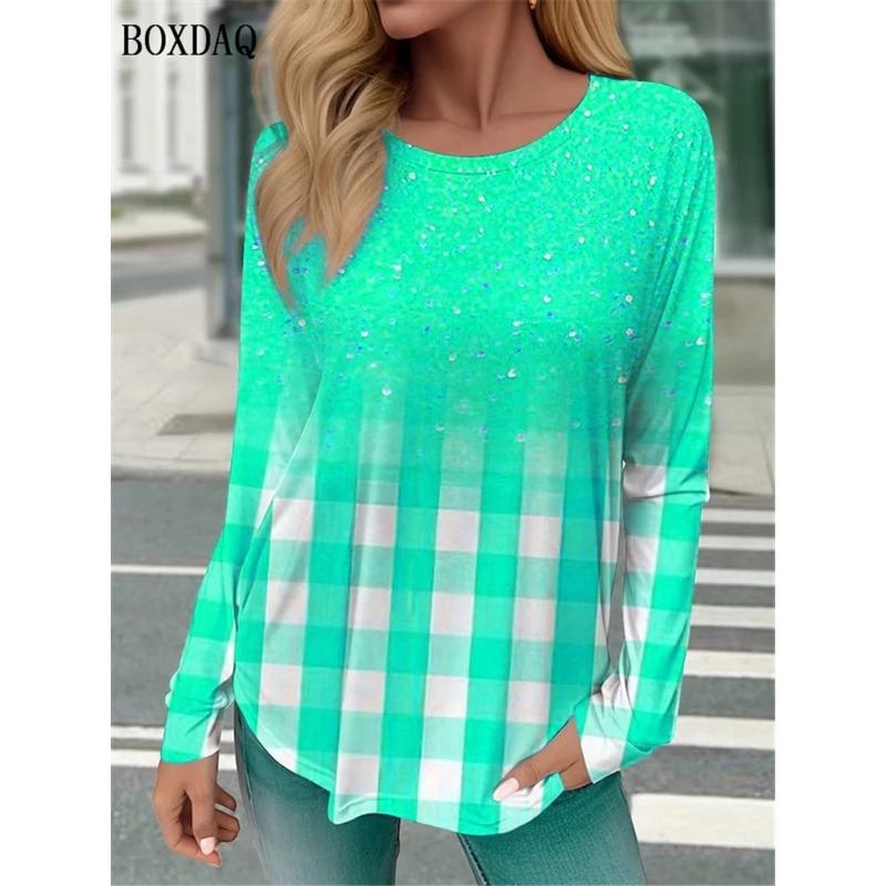 

Модные футболки с длинным рукавом и узором тай-дай в клетку для весны и осени, 3D-градиентный принт, уличные женские футболки 5XL