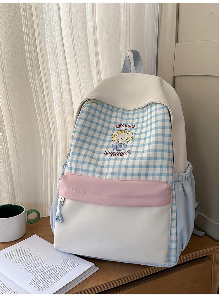 Schoolbag Foreign Soft Girl Girl Backpack Ins Japanese Cute Primary School Schoolbag Travel Plaid Cartoon Backpack