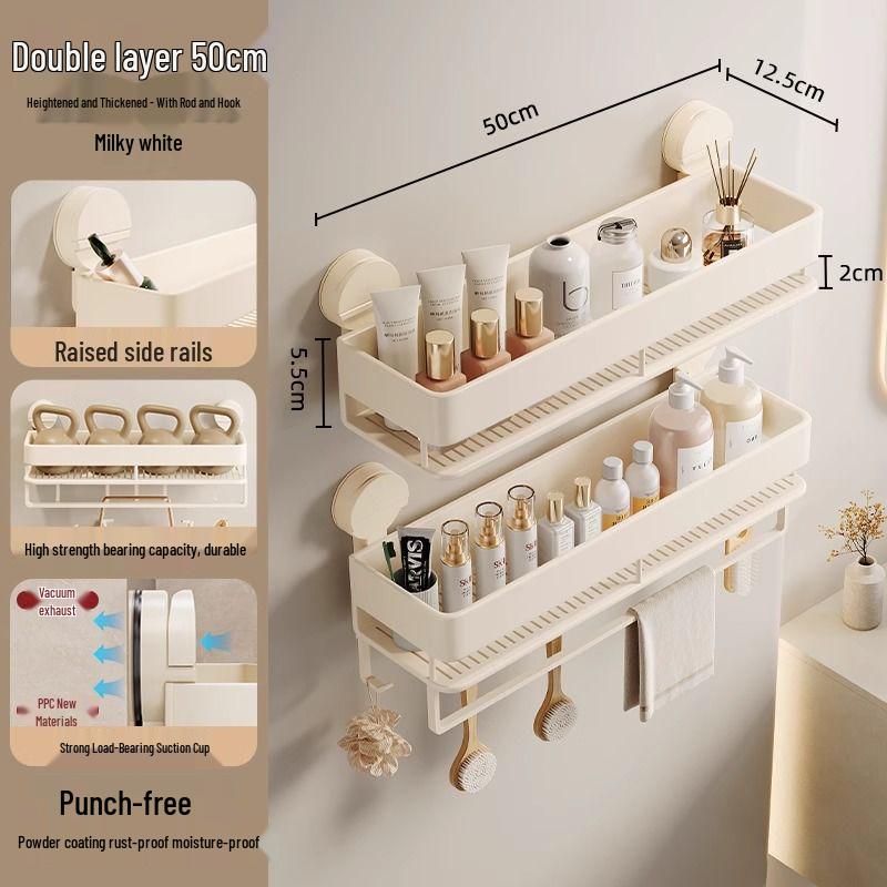 No-Drill Wall-Mount Bathroom Storage Rack with Suction Cup