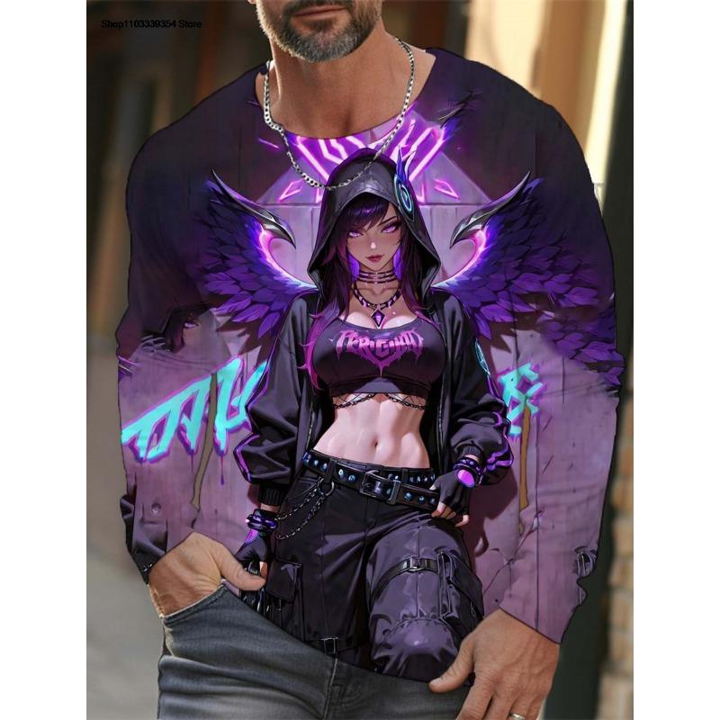 Cartoon Sexy Girl Pattern Men's Long Sleeve T-Shirt 3d Printed Oversized T Shirts For Men Personality Girl Harajuku Clothing Tops