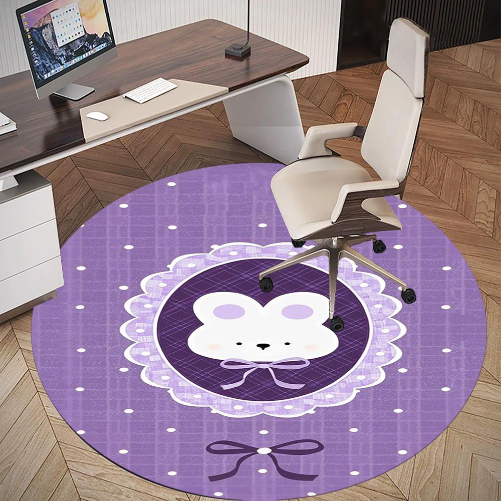 1PC Bunny Purple Bow Round Chair mat Area Rug - Non-Slip, Floor Mat for Office, Bedroom, home decor Christmas Gift c0528061