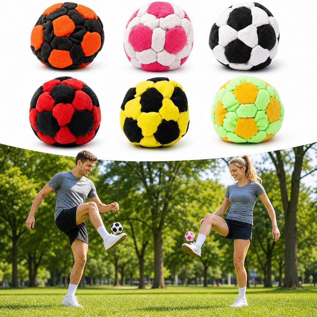 6 Pack Soccer Footbags Assorted Color Foot Bag Set Football Sandbags Soft Juggling Balls for Beginners, Outdoor Party Games