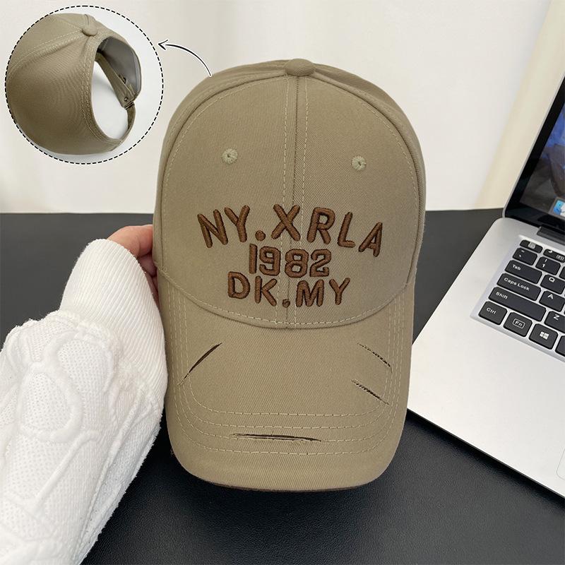 Empty Top Embroidered Letters Trendy Baseball Cap Men's Big Head Circumference Visor Hole Hard Top Versatile Cap Women