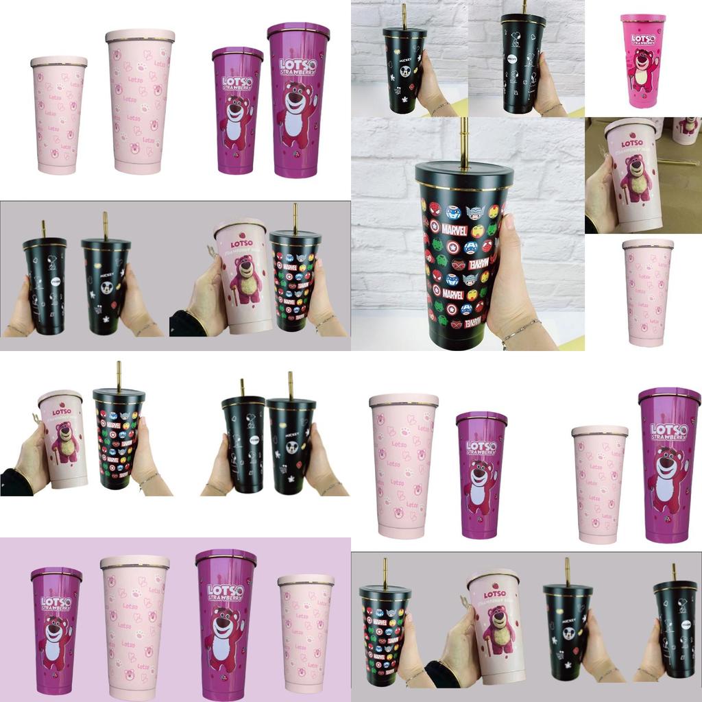 Vysoce výkonný kreslený izolovaný hrnek se slámkou pro chlapce a dívky, nerezová ocel 304