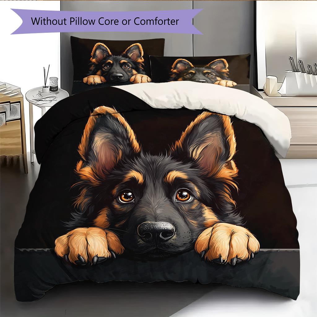 Black German Shepherd Pattern Bedding Home Decoration Birthday Gift (1 * Duvet Cover + 2 * Pillowcase, Without Core)