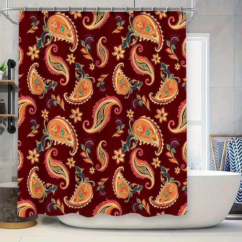 

Patterned Shower Curtain Fabric Polyester Floral Print In Red Background For Bathroom Decorations. W60H190(CM)-1 Pcs