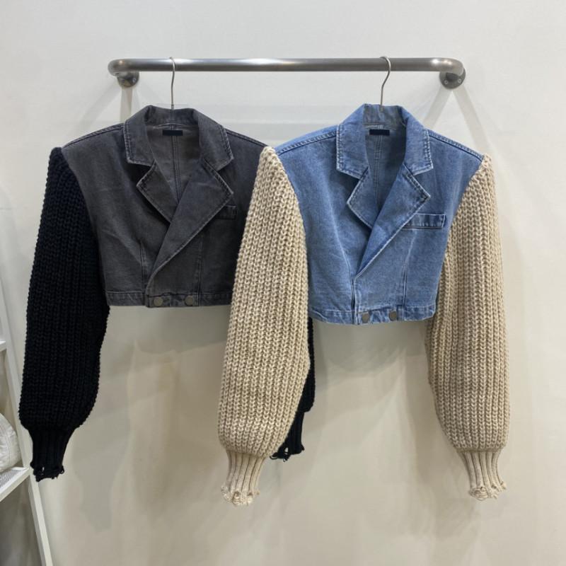 Spliced Denim Jacket Women  Autumn Winter New Long Sleeve Loose Jackets Vintage Casual Turn Down Collar Short Coats