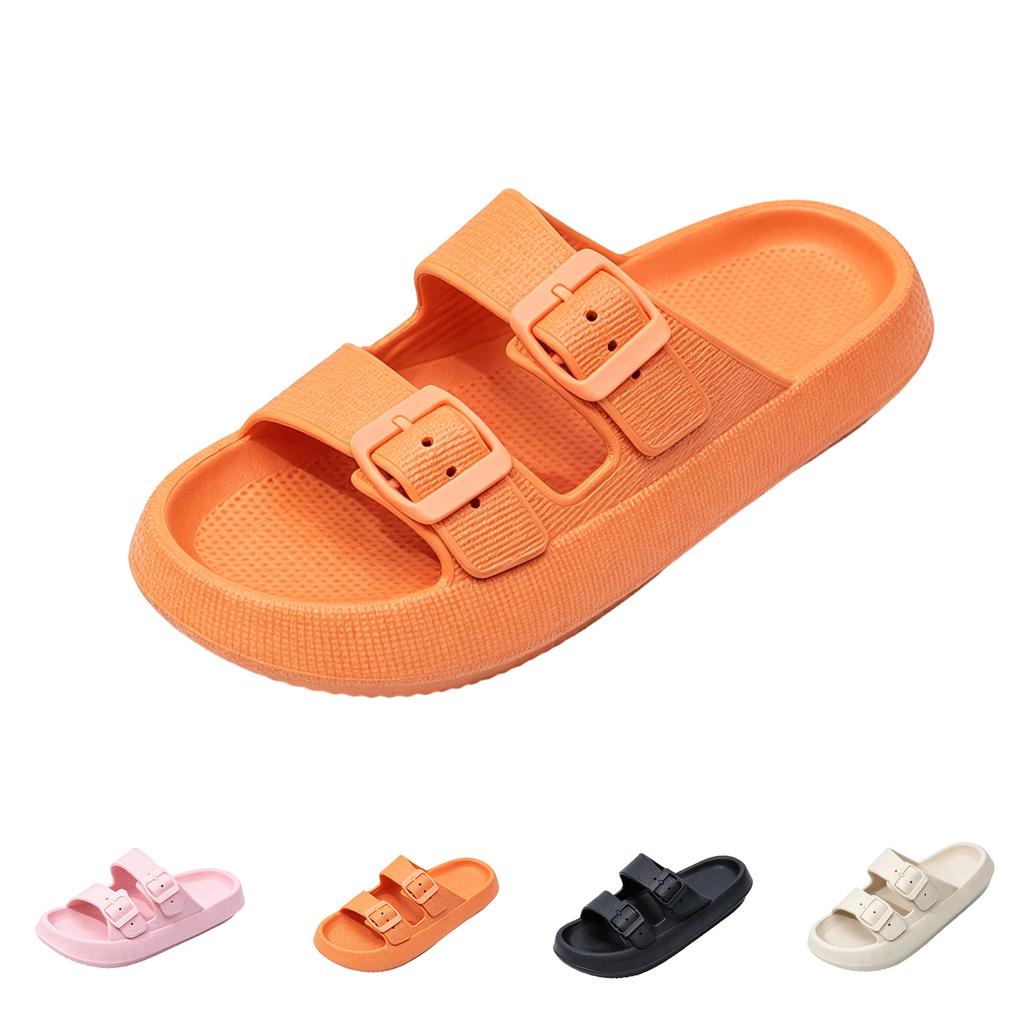 Summer Thick Sole Home Slippers Double Strap Buckle Adjustable Slide Sandals Lightweight Comfortable Casual Footwear for Men Women
