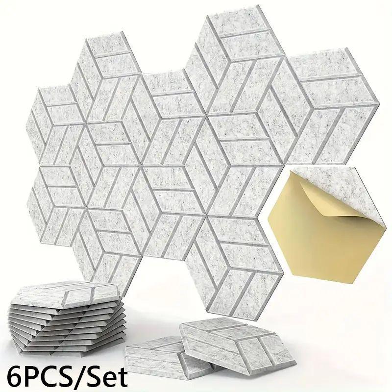 Sexkantiga Ljudabsorberande Paneler i Polyesterfiber - Flamskyddad Brusreducering för Vardagsrum, Sovrum, KTV