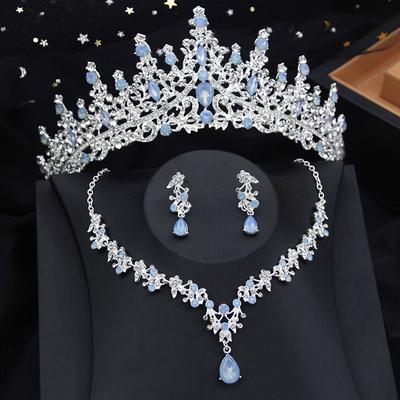 Bridai Crown Jewelry Sets for Women 3 Pcs Tiaras with Necklace Earrings Set Wedding Dress Prom Costume Accessory
