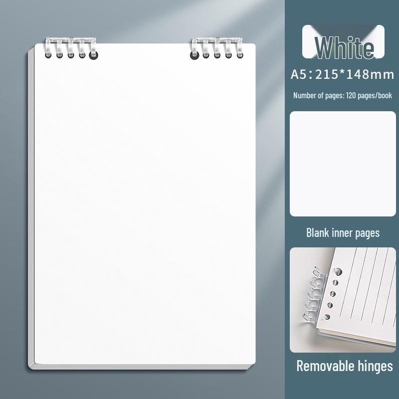 Flip-Up Coil Notebook: Simple Style for College Students, Thickened A5 Ruled Loose-Leaf, A4 Detachable for Exam Prep 1 Pack White
