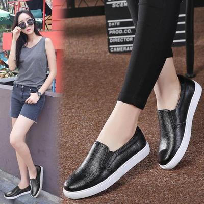 Printemps Taille Plus Chaussures Plates Blanches en Cuir Véritable à Enfiler pour Femmes - Décontractées, Respirantes, Style Coréen