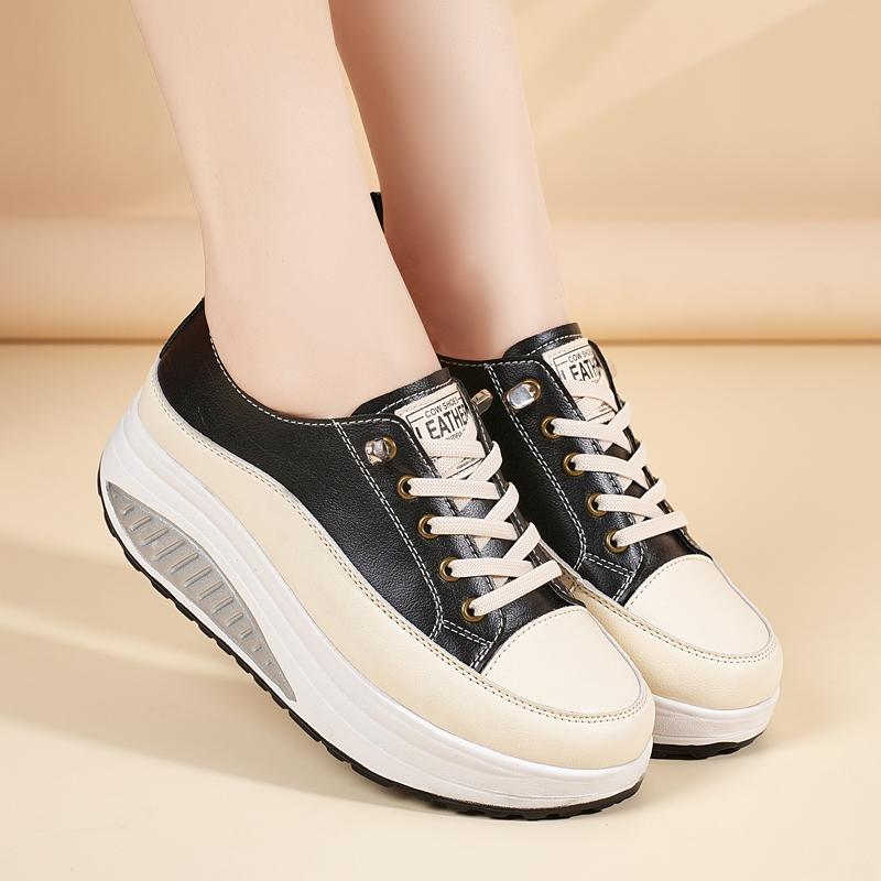 35-41 Women's Leather Lace-up Platform Rocker Shoes Wedge shoes Casual Shoes