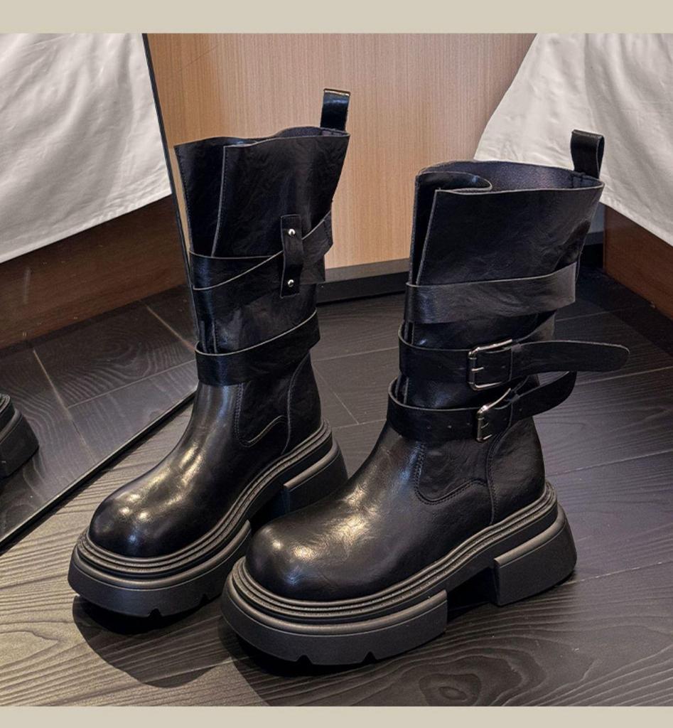 Women's 2025 Autumn Martin Boots with Belt Buckle - Versatile, Slimming, Thick Sole, Height-Boosting Short Boots for Women and Men