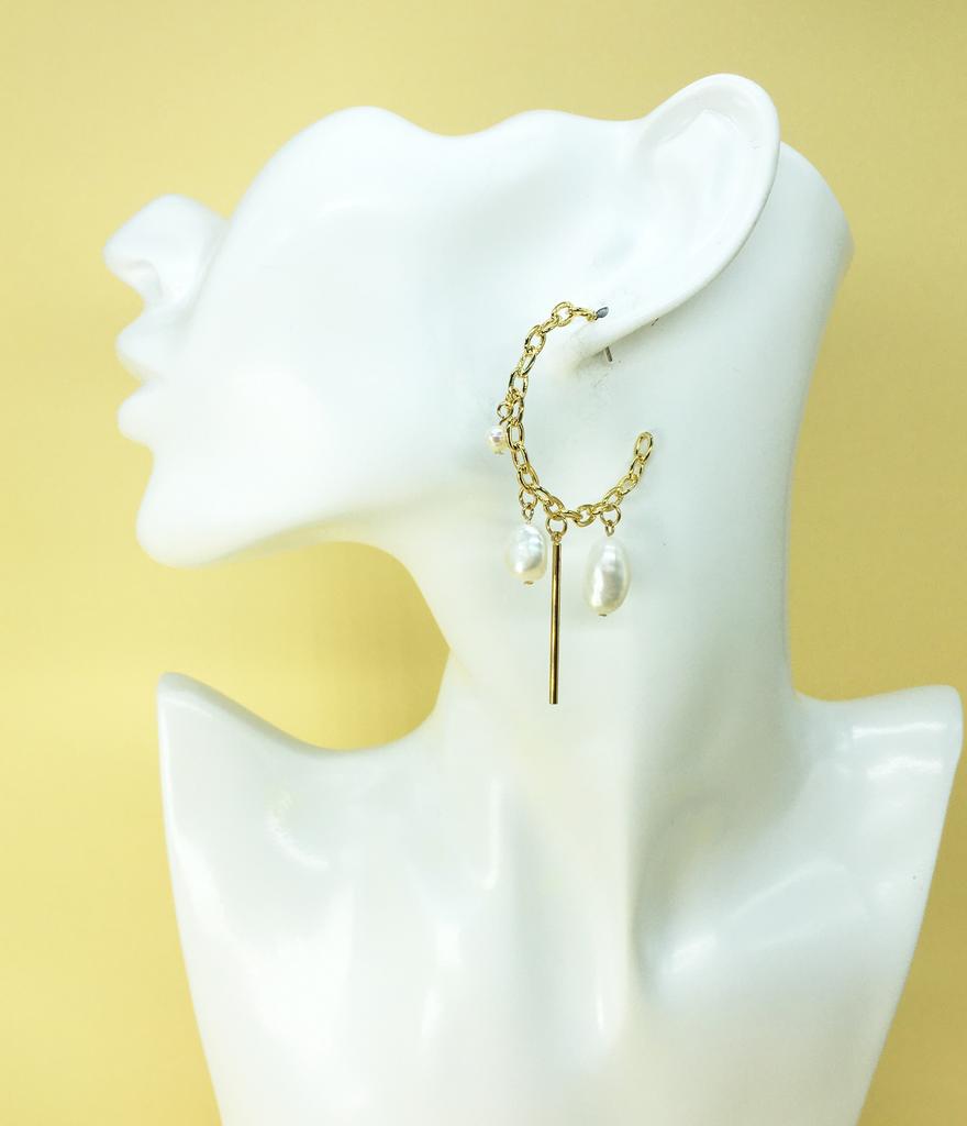 Lazy N Crazy Gold Freshwater Pearl Vintage Hoop Ring Earrings