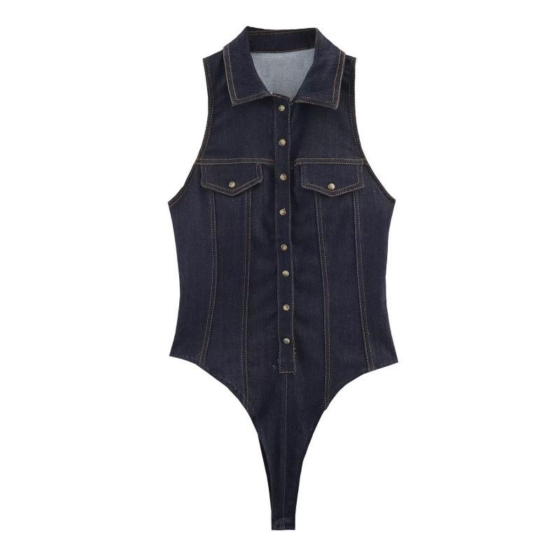 2025 Winter European & American Style Slim-Fit Denim Jumpsuit Medium