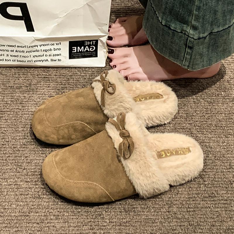 

Модные меховые женские тапочки, балетки, мюли с ремешком на пятке, модные туфли для платья, женские хлопковые туфли, зима 2025, новый дизайнер, теплые, Mujer Botas 40 хаки
