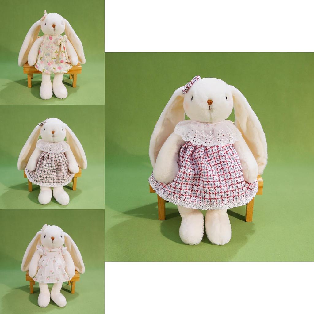 Plush Rabbit Toy With Bow And Dress Decoration Fur For Kids Birthday Gift