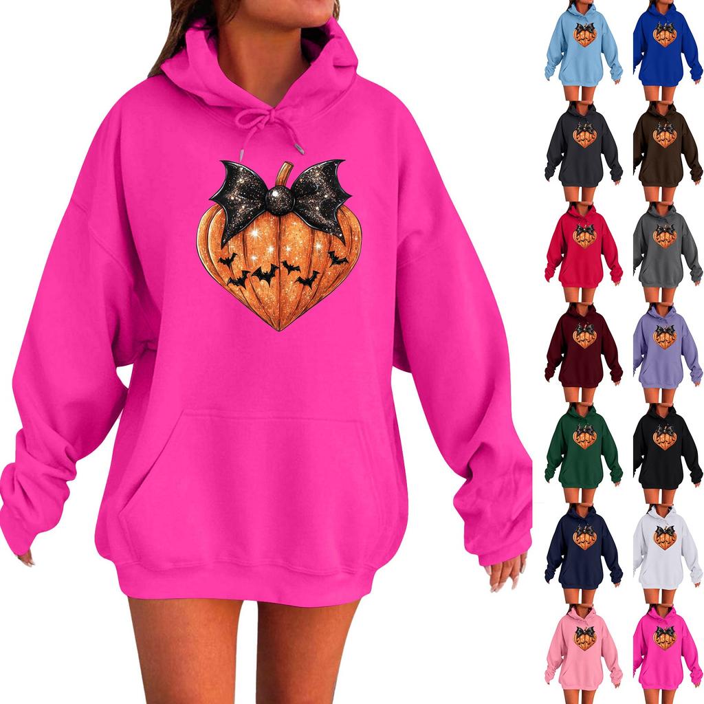 Women's Long-sleeved  Oversized Dropped Shoulder Sleeves Women's Hooded Halloween Print Plush Sweatshirt