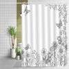 1pc black and white butterfly and flower pattern shower curtain, polyester fabric, machine washable, suitable for bathroom
