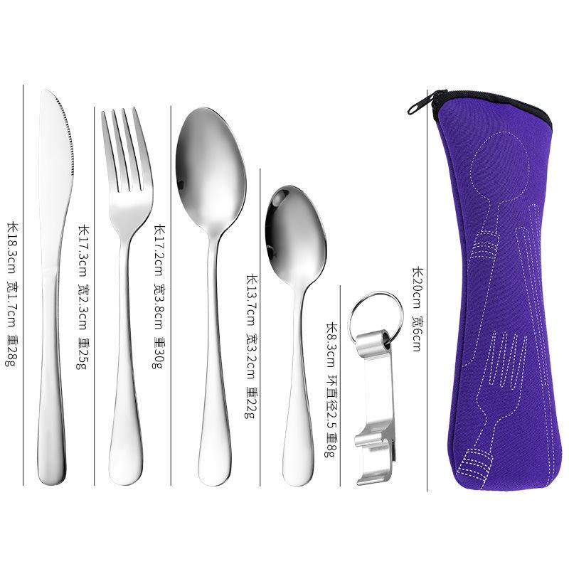 Amazon Hot Selling Stainless Steel Knife, Fork, Spoon Set 5pcs Bone Pack Outdoor Travel Knife, Fork Set Portable Tableware