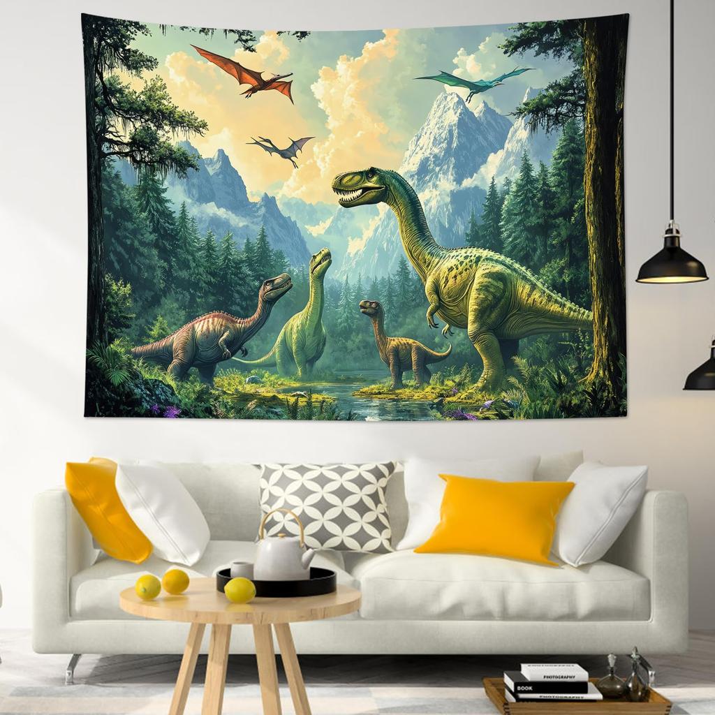 Dinosaur Predator Tapestry Tropical Forest Mountain Wall HangingAncient Dino Wall ArtDecor for Living Room Bedroom Dorm Party