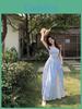 Polyester Lace Beach Dress With Spliced Design For Summer Vacation And Sunset Walks