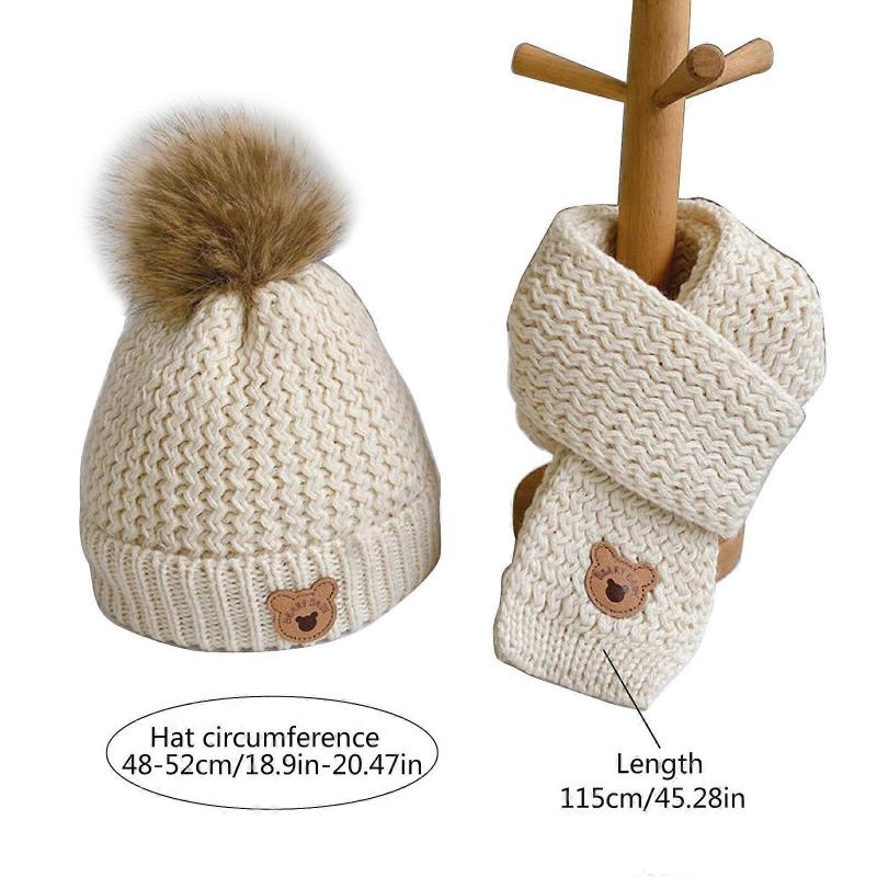 Adorable Bear Children's Scarf and Hat Set Warm Neck Warmer Fall/Winter Knit Hat Accessory Christening Gift For Boys and Girls Ages 1-5