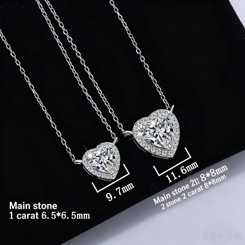 Women's Bestselling S925 Sterling Silver Heart Pendant Necklace with Moissanite Luxury Clavicle Chain Jewelry Accessory