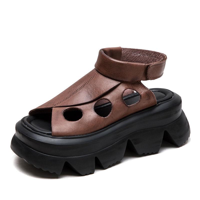 2025 Summer New Retro Sponge Heel Sandals for Women, Casual and Fashionable Roman Women's Sandals with Hollowed-out Designs