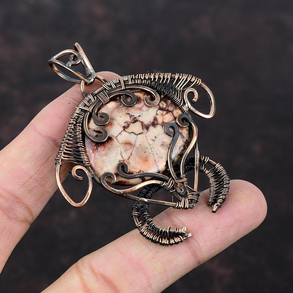 Birds Eye Jasper Pendant Copper Wire Wrapped Pendant Copper Jewelry Handmade Pendant Wire Wrapped Gemstone Jewelry Tortoise Pendant For Gift