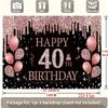 2D 40th Birthday Themed Photo Booth Backdrop with Rose Gold Balloons