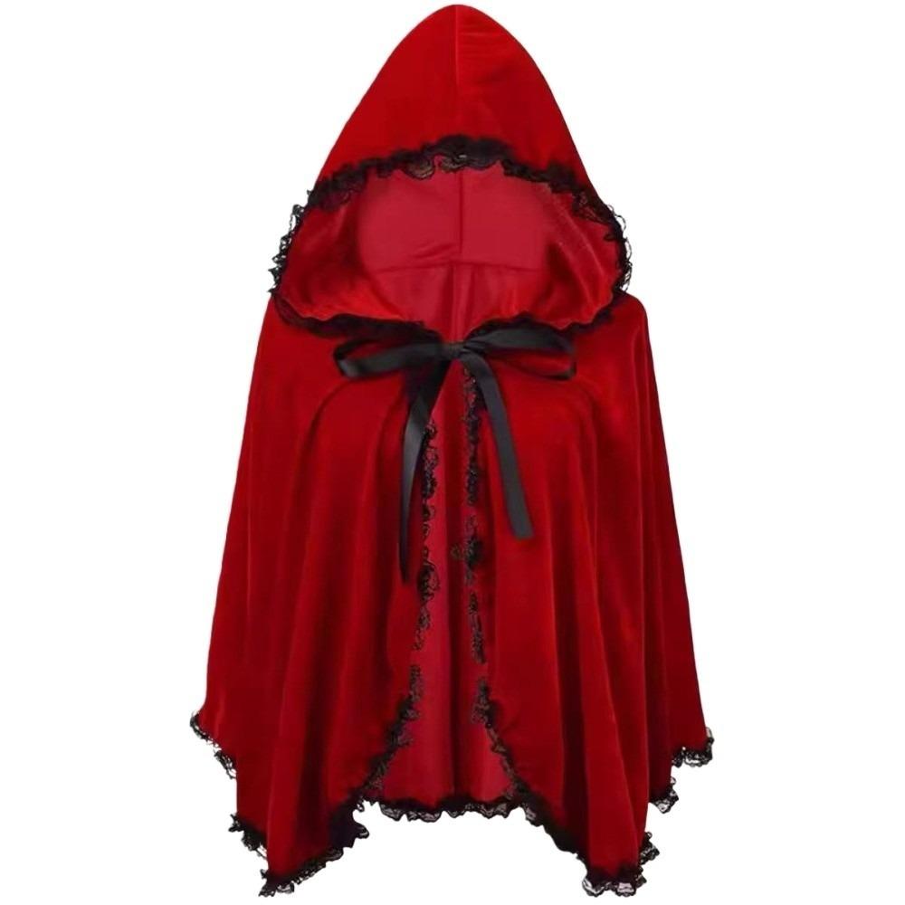Fairy Tale Lace Trim Cloak 80/130cm Cosplay Costume Cape Performance Red Hooded Cloak  Christmas