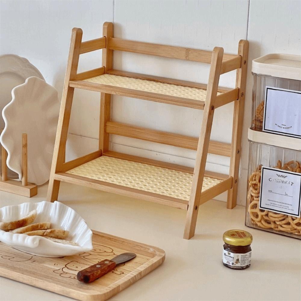 2-Tier Wooden Storage Shelf Space-saving Cosmetics Storage Shelf Kitchen Shelf  Household