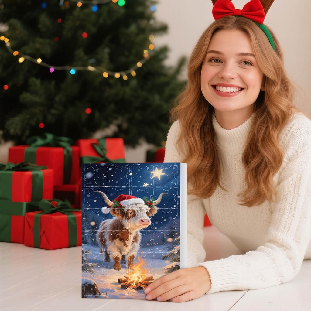 Christmas 24day Advent Calendar With Acrylic Cow Ornament For Holiday Gift Giving