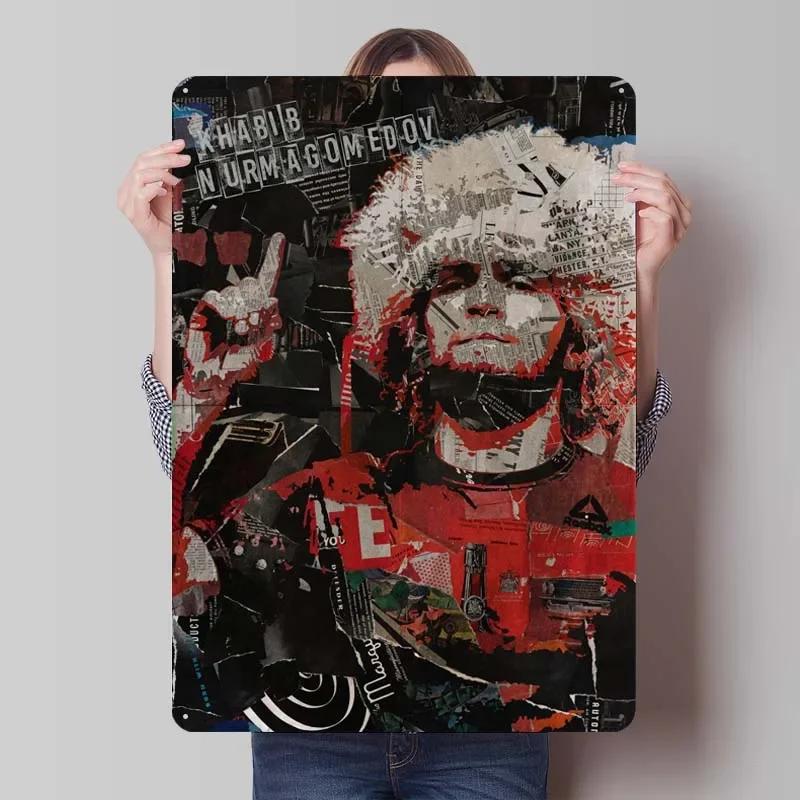 Khabib Metallskylt Boxningsaffischer Dekoration för Heminredningsartiklar Vintage Plåtskylt Plakett för Väggkonstdekoration Kaffebar