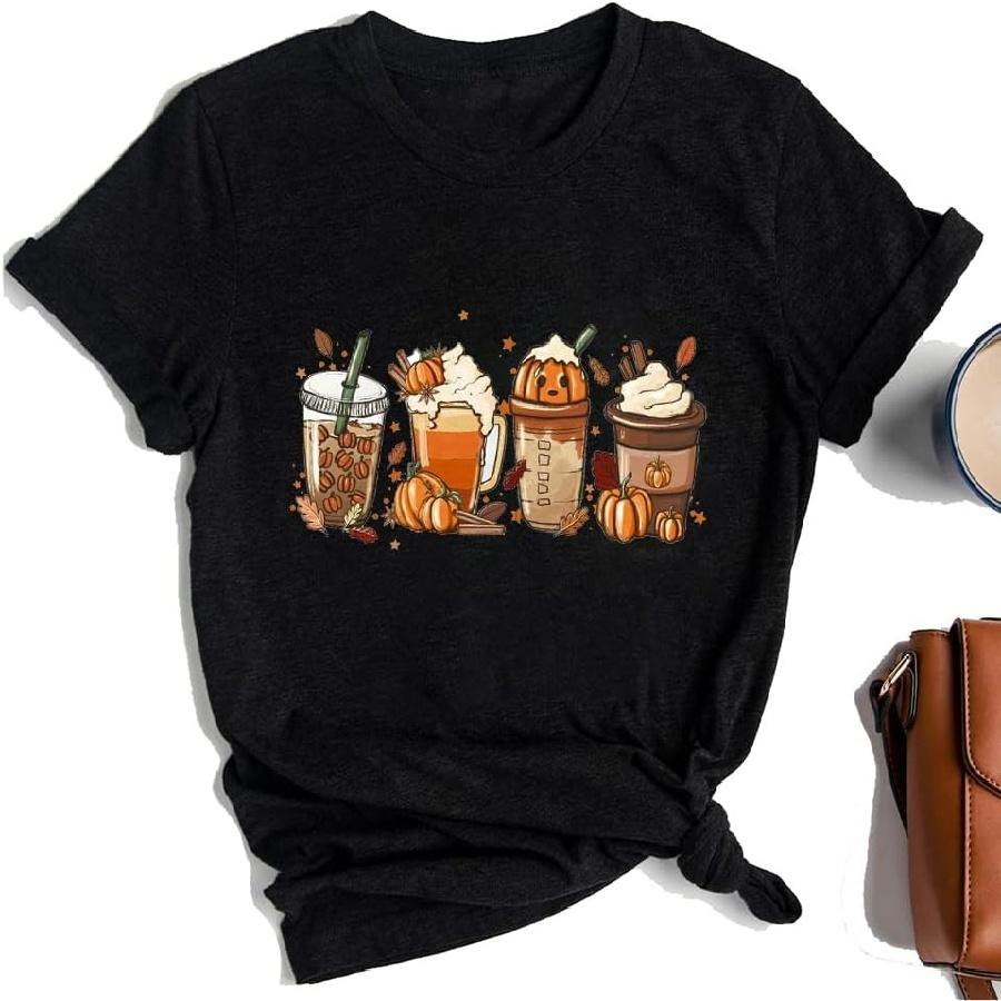 Halloween T-Shirts for Women Fun Cute Pumpkin Tee Retro Letter Print Fall Skull Short Sleeve Casual Top Blouses Gift