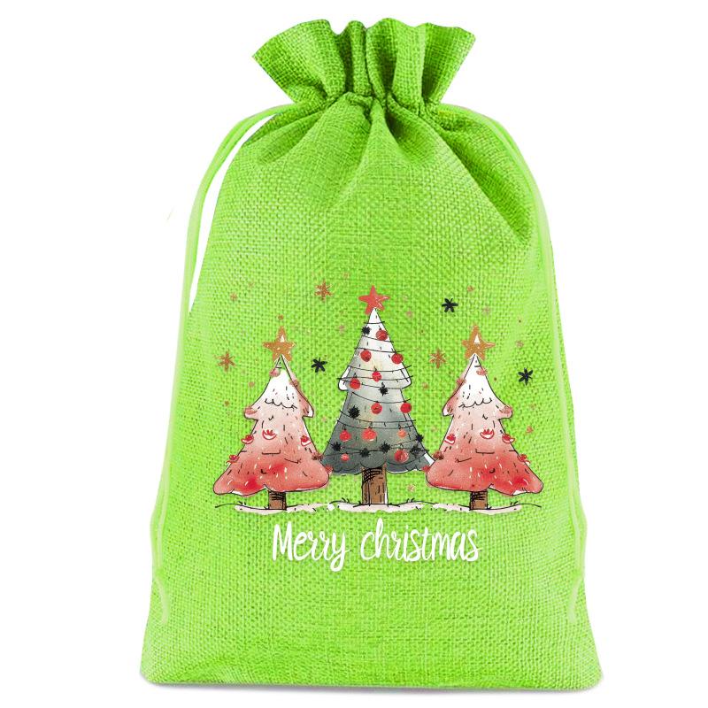 8pcs Christmas Linen Drawstring Bags for Children Christmas Apple Bags Christmas Eve Drawstring Gift Bags