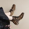 Fashion NEW Autumn/Winter Women Boots Square Toe Chunky Heel Shoes Horsehair Shoes Women Zip Ankle Boots Bow-knot Leopard Modern Boots