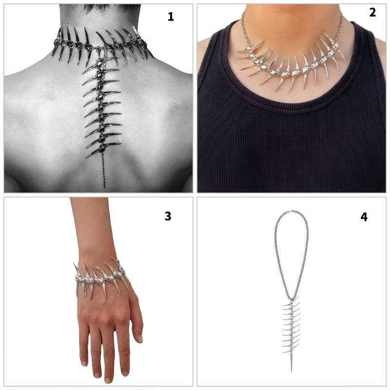 Artistic Silver Fishbone Chokers Ergonomic Neck Chain Gothic Jewelry With Thorn Detailing For Special Occasions