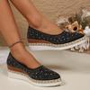 Sequin Cloth Glitter Decoration Wedge Heel Pumps Women 2025 Autumn Pointed Toe High Heel Loafers Casual Soft Sole Shoes