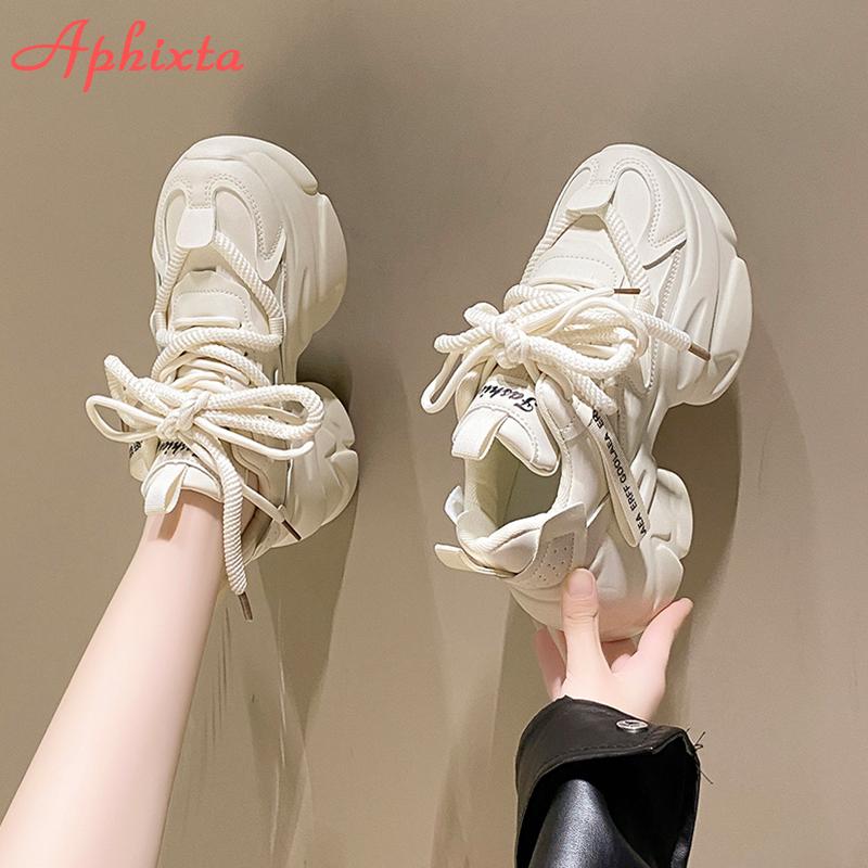 Fashion Aphixta 2024 Sneaker Boots Height Increasing Women's Shoes Platform Chunky Sole Fashion Boots Thick Sole Lace Up Shoes Woman