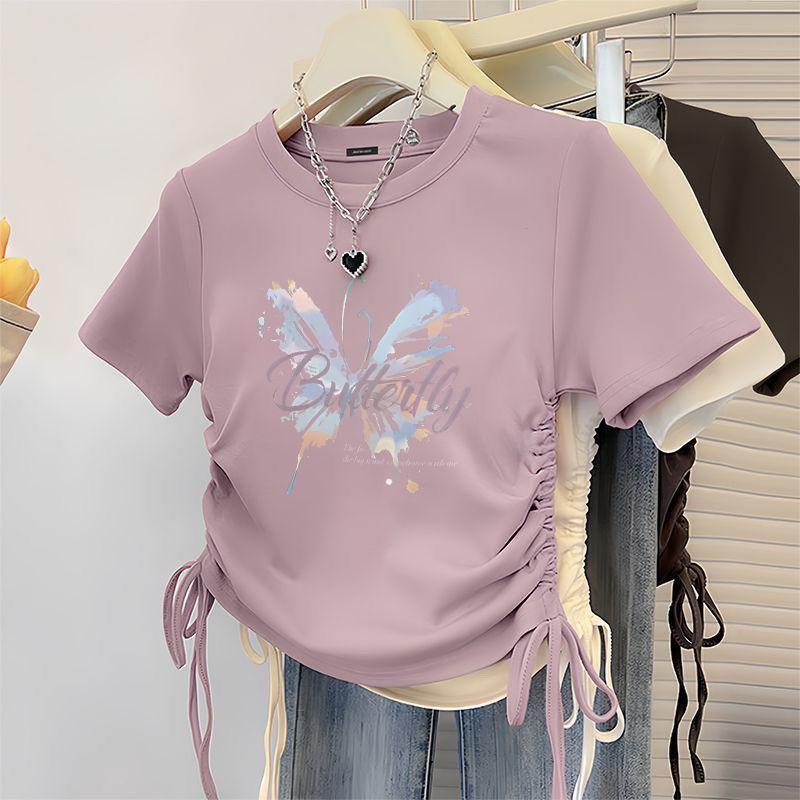 2025 Trendy Korean Style Drawstring Shoulder Slim-Fit Short-Sleeved Summer Top for Kids