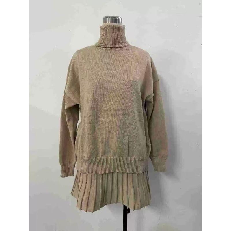 

Fashion Wind New Knitwear Skirt Suit Knitted Sweater Short Skirt Set Khaki S